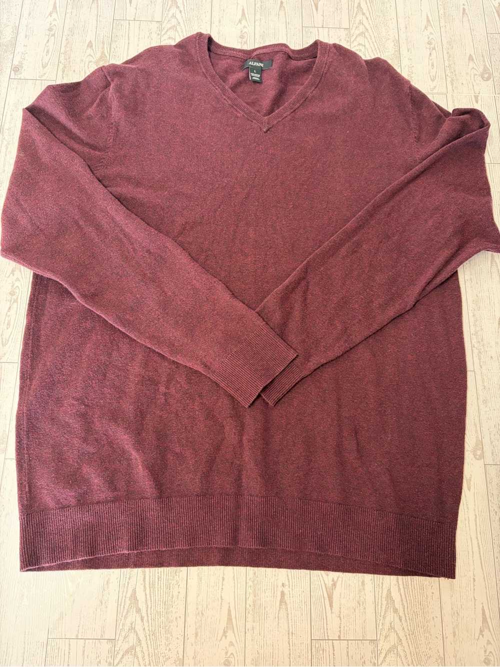 Alfani Men’s Large Burgundy V Neck Cotton Blend Sweater